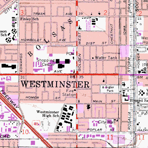 Topographic Map of Westminster, CA
