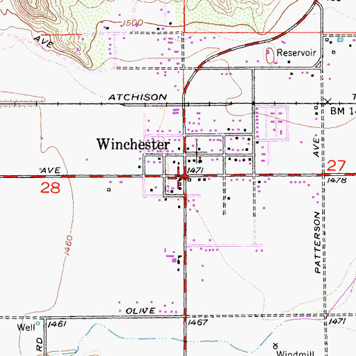 Topographic Map of Winchester, CA