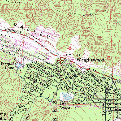 Topographic Map of Wrightwood, CA