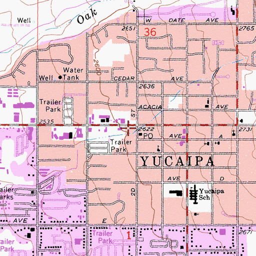 Topographic Map of Yucaipa, CA
