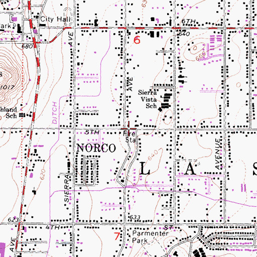 Topographic Map of Norco, CA