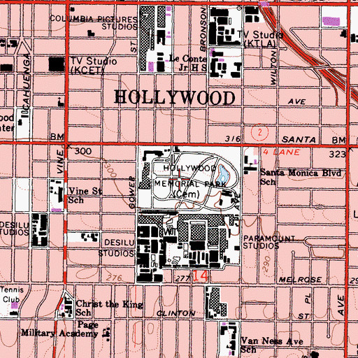 Topographic Map of Hollywood Forever Cemetery, CA