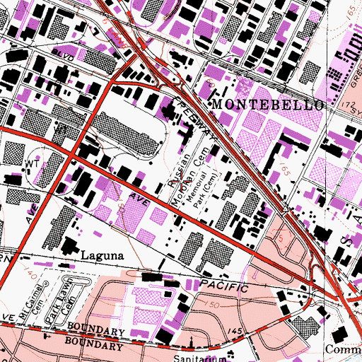 Topographic Map of Mount Olive Memorial Park Jewish Cemetery, CA