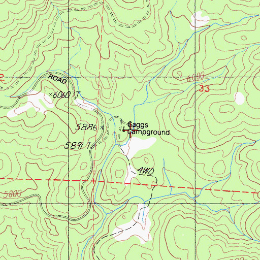 Topographic Map of Gaggs Campground, CA