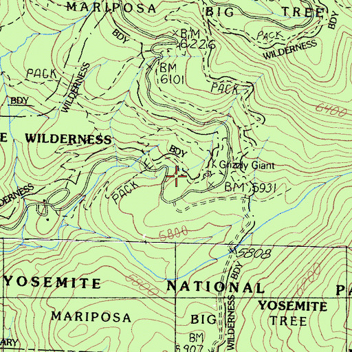 Topographic Map of Grizzly Giant, CA