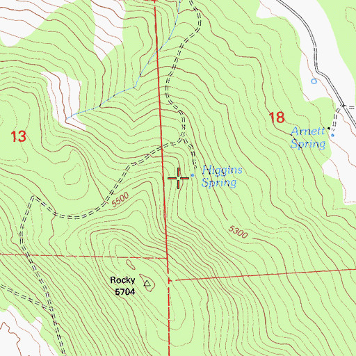 Topographic Map of Higgins Spring, CA