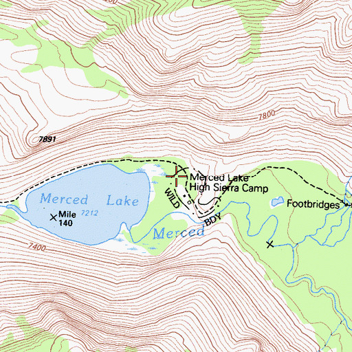 Topographic Map of Merced Lake High Sierra Camp, CA