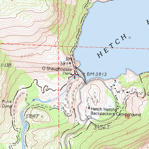 Topographic Map of O'Shaughnessy Dam, CA