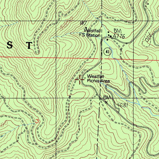 Topographic Map of Westfall Picnic Area, CA