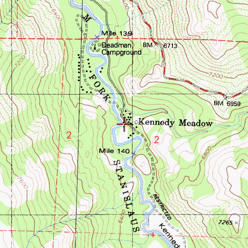 Topographic Map of Kennedy Meadow, CA