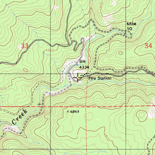 Topographic Map of Skull Creek California Division Forestry Fire Station, CA