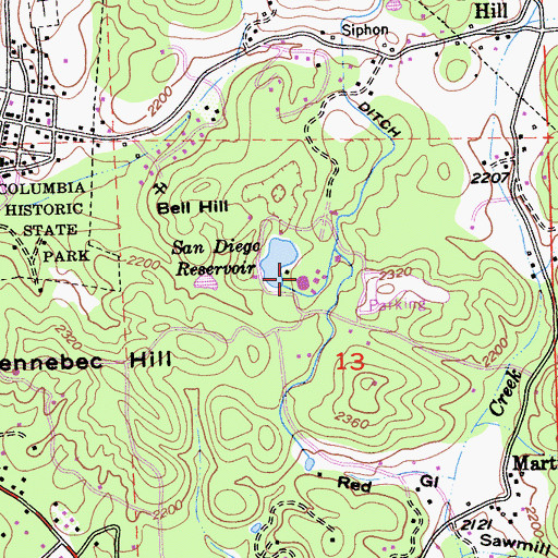 Topographic Map of Columbia College, CA