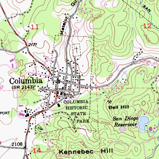 Topographic Map of Columbia Fire Station, CA