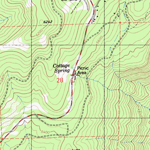 Topographic Map of Cottage Springs Picnic Area, CA