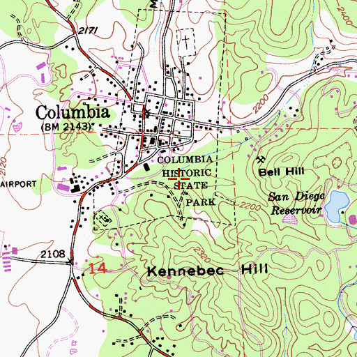 Topographic Map of Columbia State Historic Park, CA
