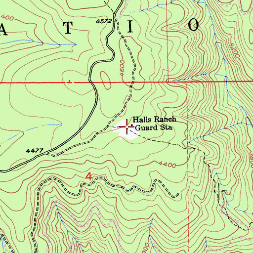Topographic Map of Halls Ranch Guard Station, CA