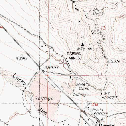 Topographic Map of Darwin Mines, CA