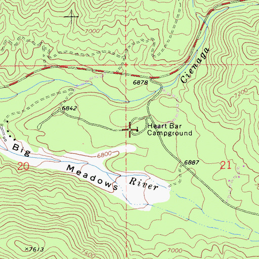 Topographic Map of Heart Bar Campground, CA