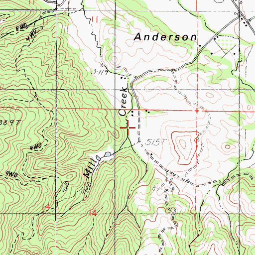 Topographic Map of Burgess Ranch, CA