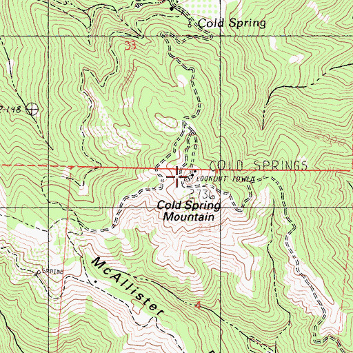 Topographic Map of Cold Springs Fire Lookout, CA