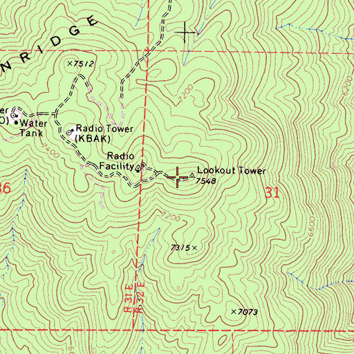 Topographic Map of Breckenridge Fire Tower, CA