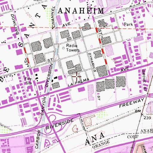 Topographic Map of RI An Anaheim Helistop G/l B/201, CA