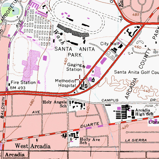 Topographic Map of Methodist Hospital Heliport, CA