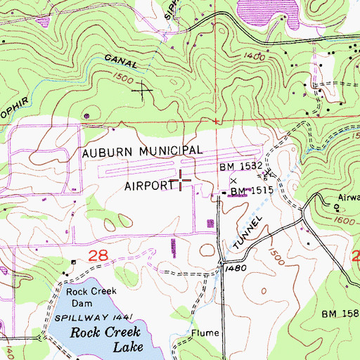 Topographic Map of Auburn Municipal Airport, CA