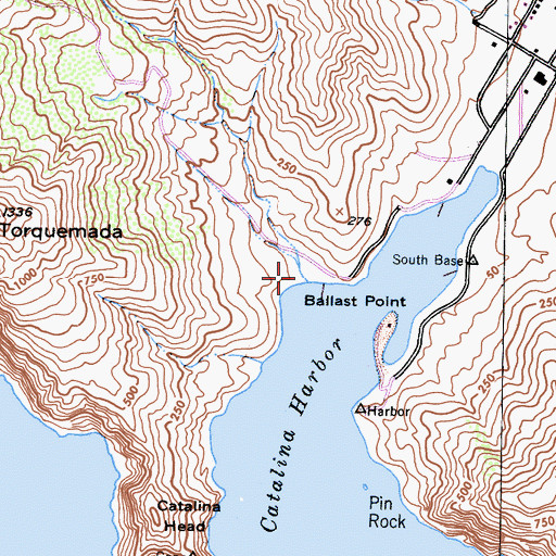 Topographic Map of Two Harbors Amphibious Terminal Seaplane Base, CA