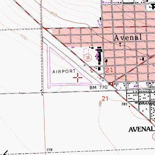 Topographic Map of Avenal Airport, CA