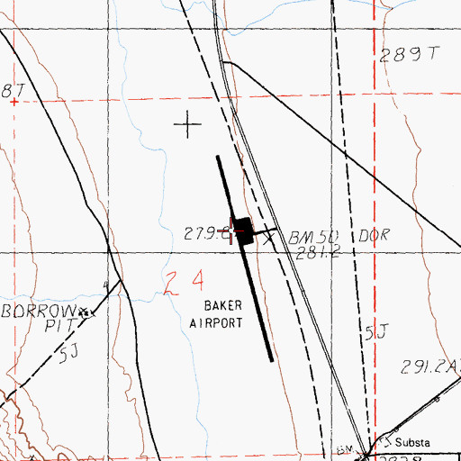 Topographic Map of Baker Airport, CA