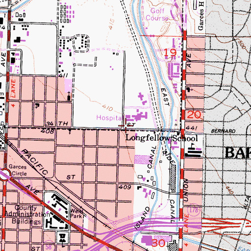 Topographic Map of Memorial Hospital Heliport, CA
