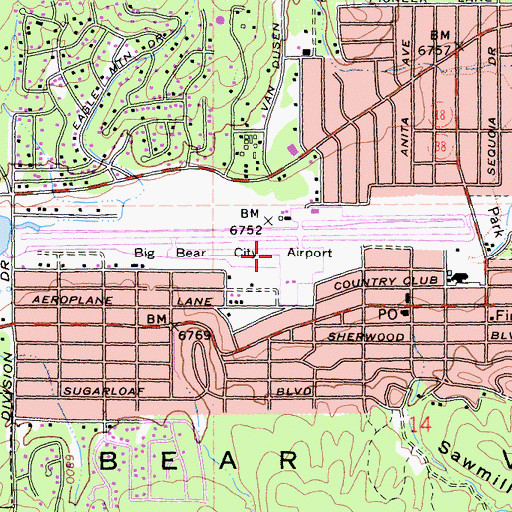 Topographic Map of Big Bear City Airport, CA