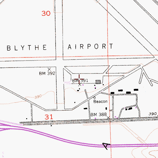 Topographic Map of Blythe Airport, CA