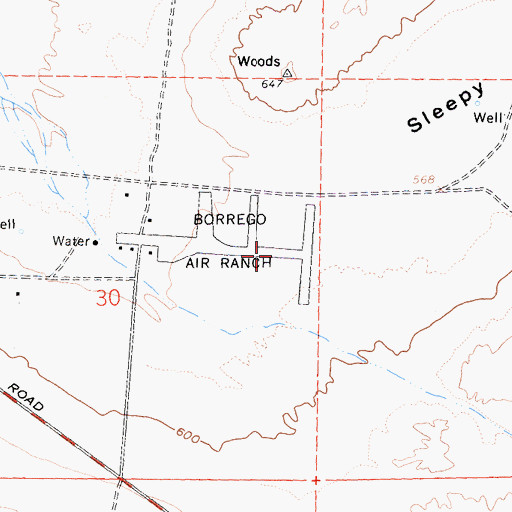Topographic Map of Borrego Air Ranch, CA