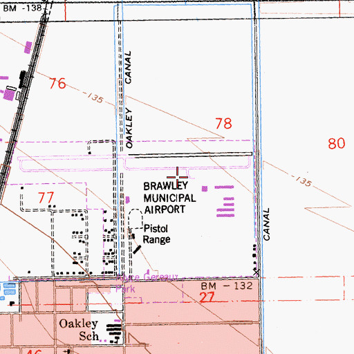 Topographic Map of Brawley Municipal Airport, CA