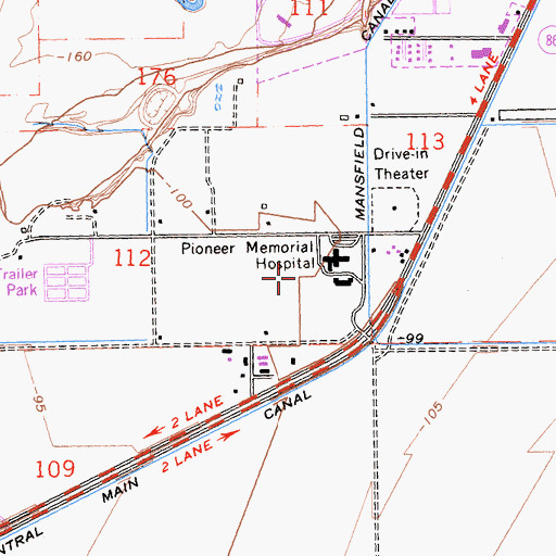 Topographic Map of Pioneers Memorial Hospital Heliport, CA