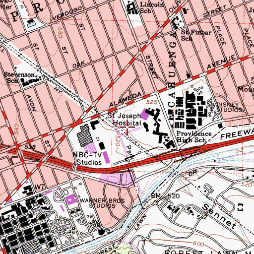 Topographic Map of Saint Joseph Medical Center Heliport, CA