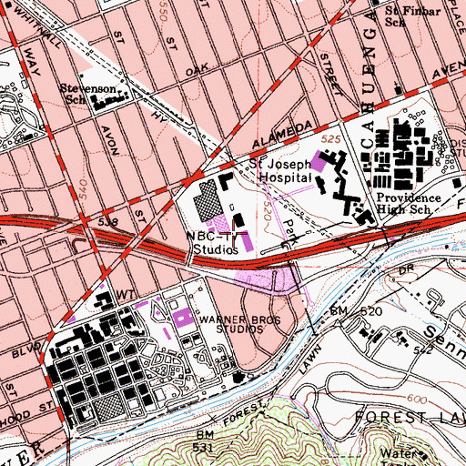 Topographic Map of NBC-TV Heliport, CA
