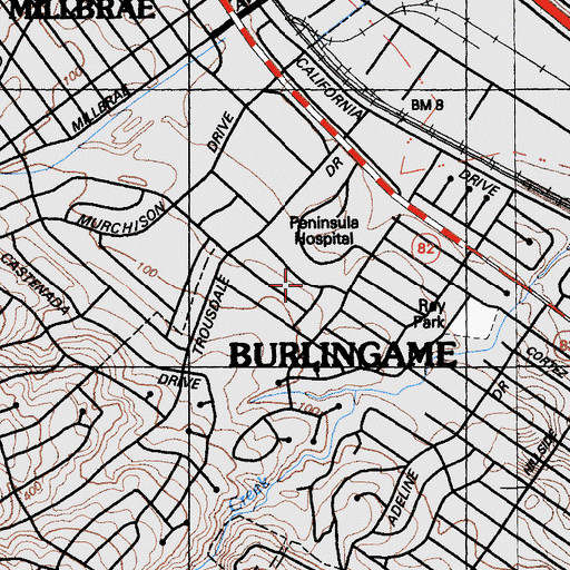 Topographic Map of Peninsula Hospital Heliport, CA
