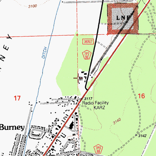 Topographic Map of Burney Service Center Heliport, CA