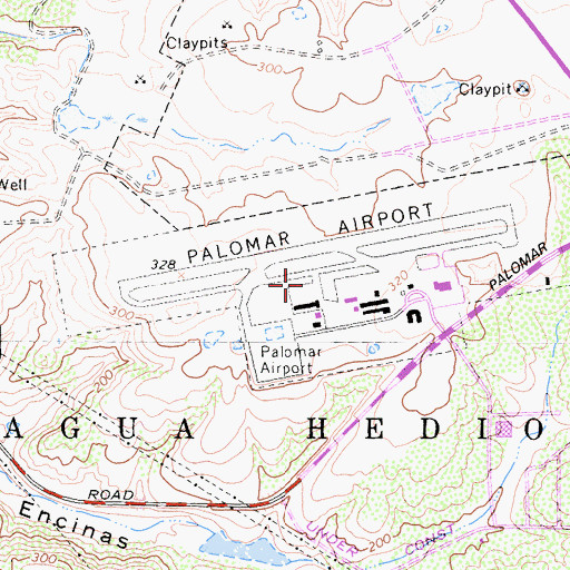 Topographic Map of Mc Clellan-Palomar Airport, CA