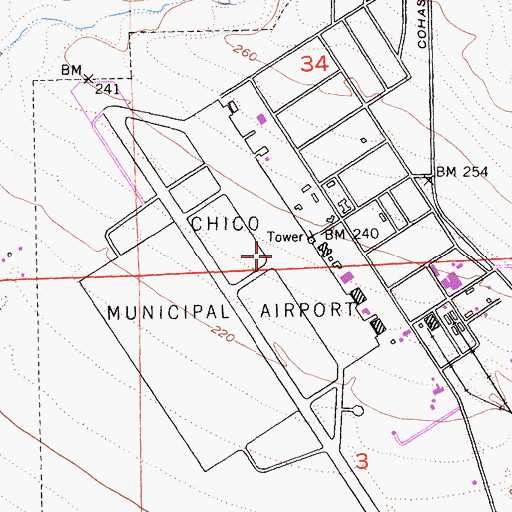 Topographic Map of Chico Municipal Airport, CA