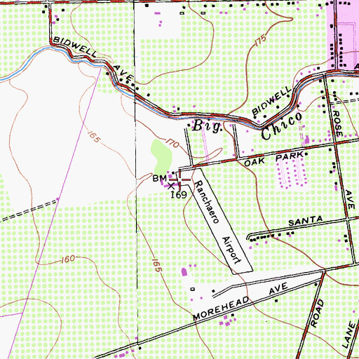 Topographic Map of Ranchaero Airport, CA