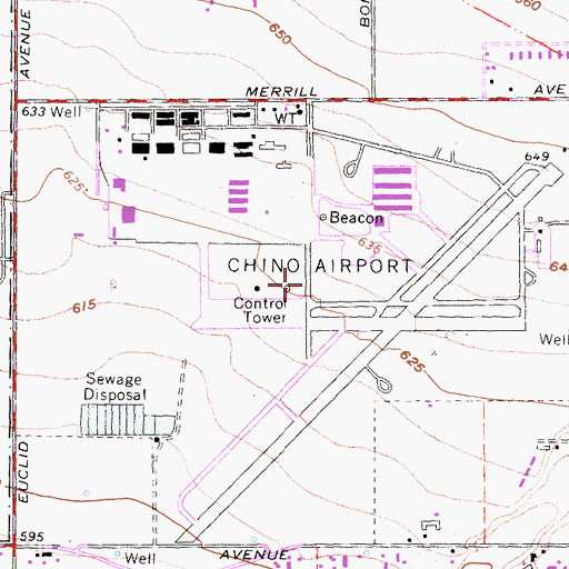 Topographic Map of Chino Airport, CA