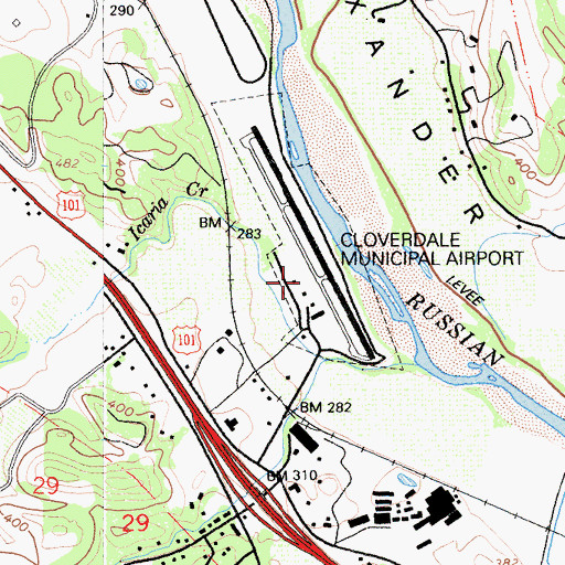 Topographic Map of Cloverdale Municipal Airport, CA