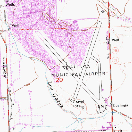Topographic Map of Coalinga Municipal Airport (historical), CA