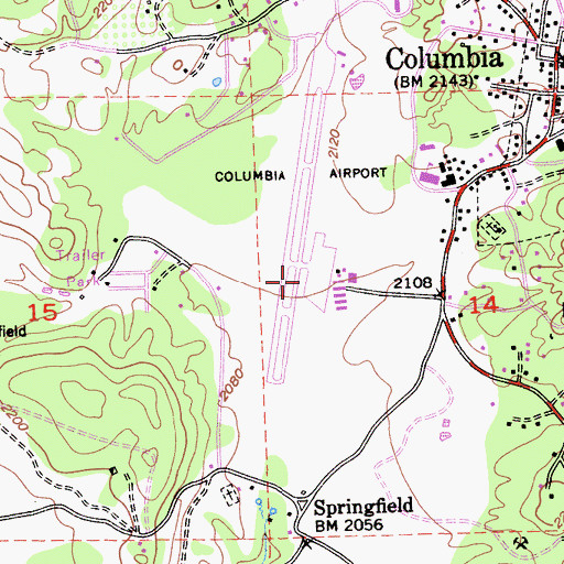 Topographic Map of Columbia Airport, CA