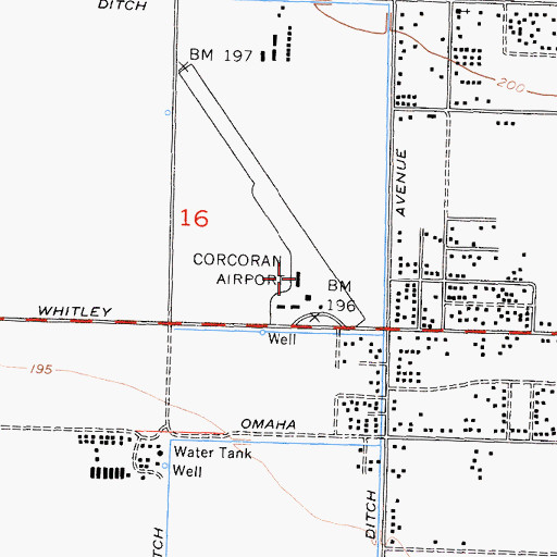Topographic Map of Corcoran Airport, CA
