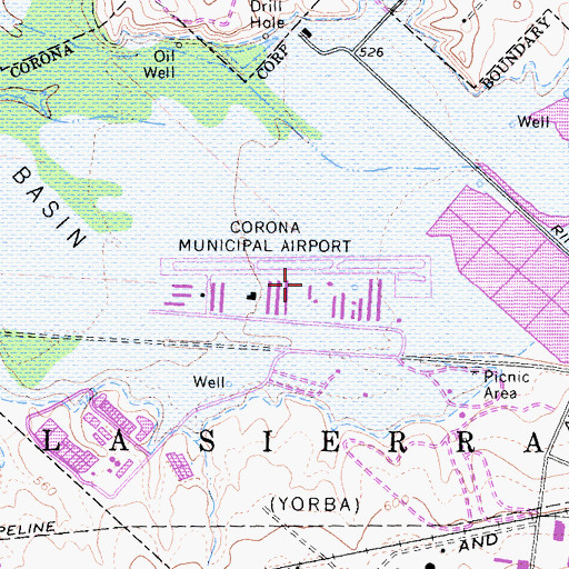 Topographic Map of Corona Municipal Airport, CA